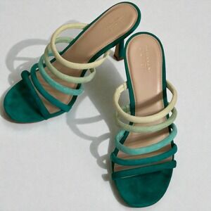 Halogen Atlantic Pacific Teal Green Multi Strap Heeled Mules Slide Sandals 8.5M